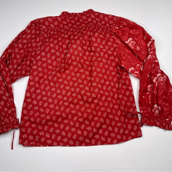 Sundance Top Blouse Janica Floral Red Long Sleeve Boho Prairie Western Cottage - Picture 9 of 16